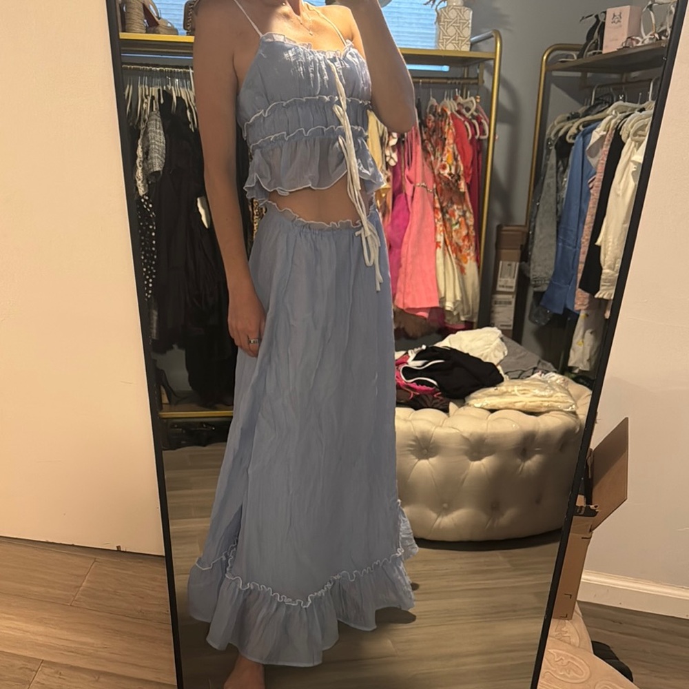 12th Tribe Blue Ruffled Maxi Skirt Set